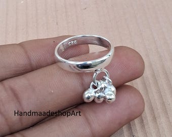 925 Sterling Silver Ghungroo Bells Ring, Indian Boho Statement Band