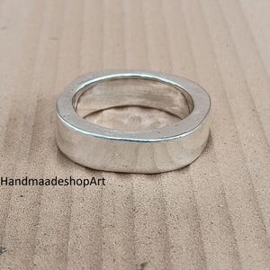 Solidny pierścień unisex ze srebra próby 925, vintage stacker spacering band, pierścień ze srebra próby 925, meksykański modernizm