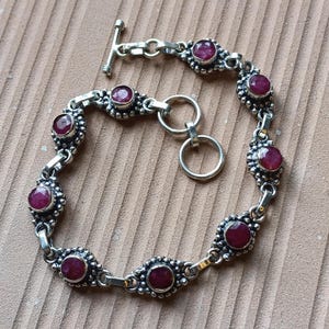 Handmade Ruby Gemstone Bracelet, 925 Sterling Silver Adjustable Bracelet, Natural Red Ruby Jewelry, Boho Designer Gift for Her
