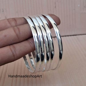 Set of Five Sterling Silver Bangles,Set 5 Chunky Stackable Boho Design