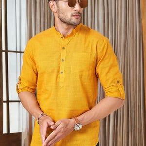 mustard dress shirt mens King Formal Wear Elegant Men's Button Down Mustard Dress Shirt (Small 14/14.5 Neck; 32/33 Sleeves) at Amazon Men's Clothing store