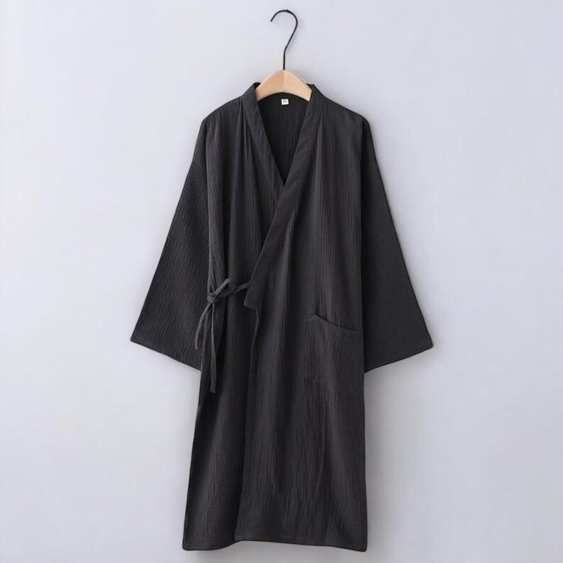 Soft Neutral Robe Minimalist Cotton Gauze Robe for Couples, Unisex Soft Cotton Bathrobe ...