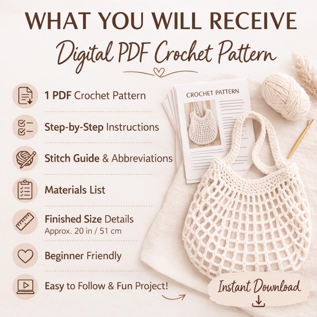 Crochet Mesh Market Bag Pattern PDF, Easy Crochet Tote Bag, Beginner ...