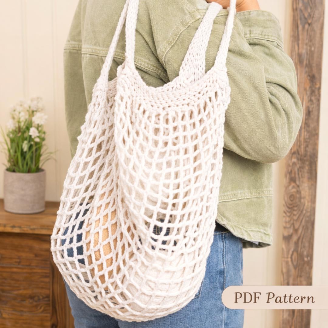 Crochet Mesh Market Bag Pattern PDF, Easy Crochet Tote Bag, Beginner ...