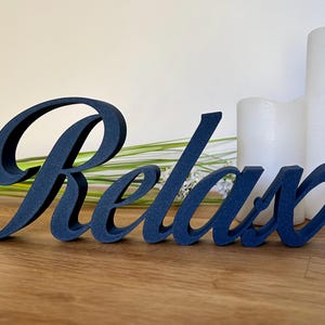 Navy Blue Relax Word Ornaments sign Home Decor Freestanding Letters