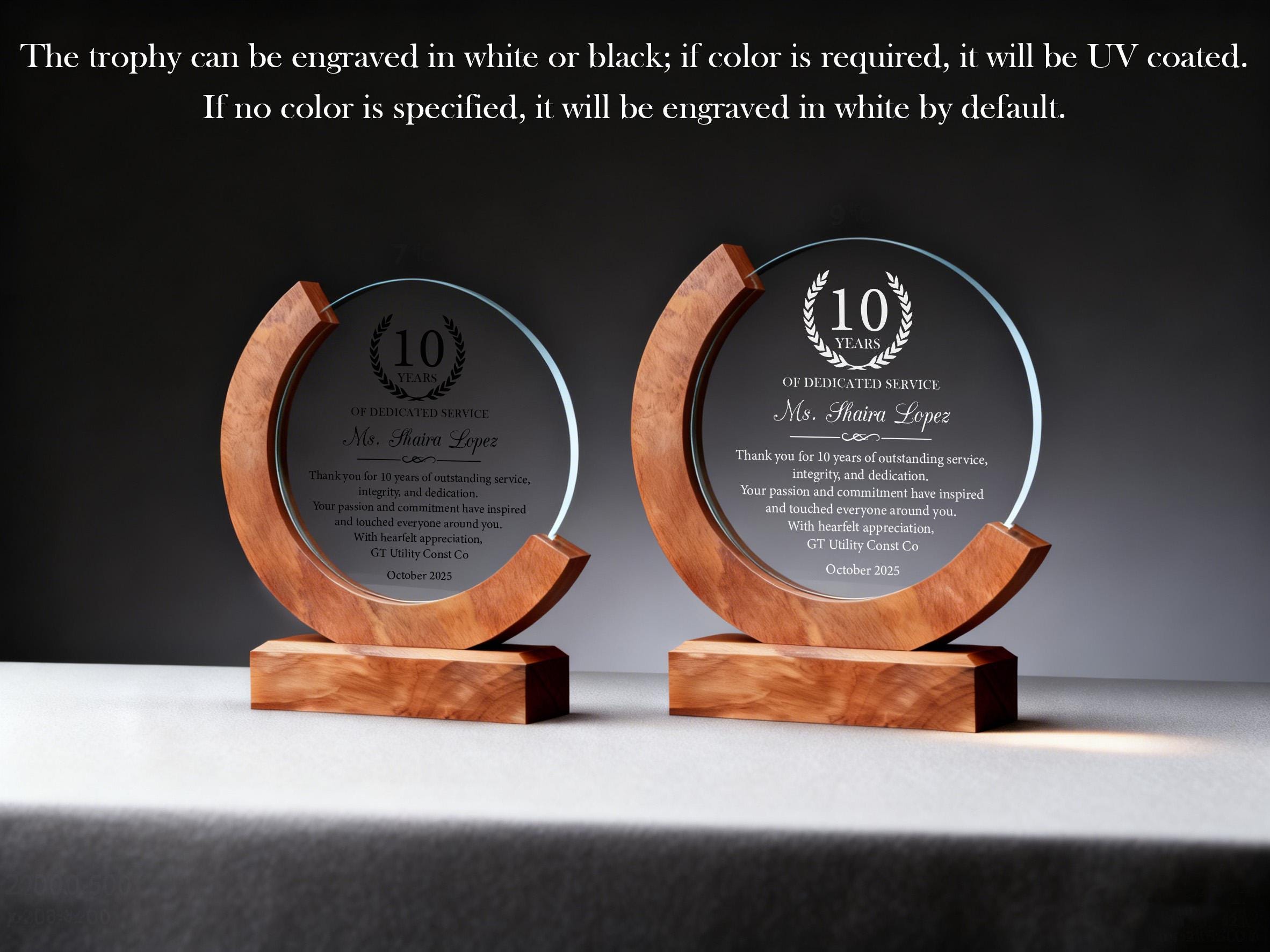10 Years of Dedicated Service Award, Personalized Employee Crystal ...