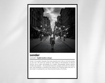 Sonder Definition Print – Moderne englische Wortkunst – Schwarz-weißes minimalistisches Poster