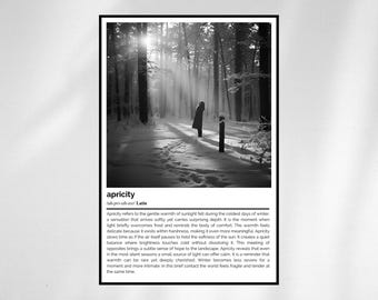 Apricity Definition Print – Minimalist Black & White Wall Art – Poetic Word Art Poster