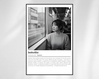 Boketto Definition Print – Japanese Word Art – Black and White Minimalist Poster