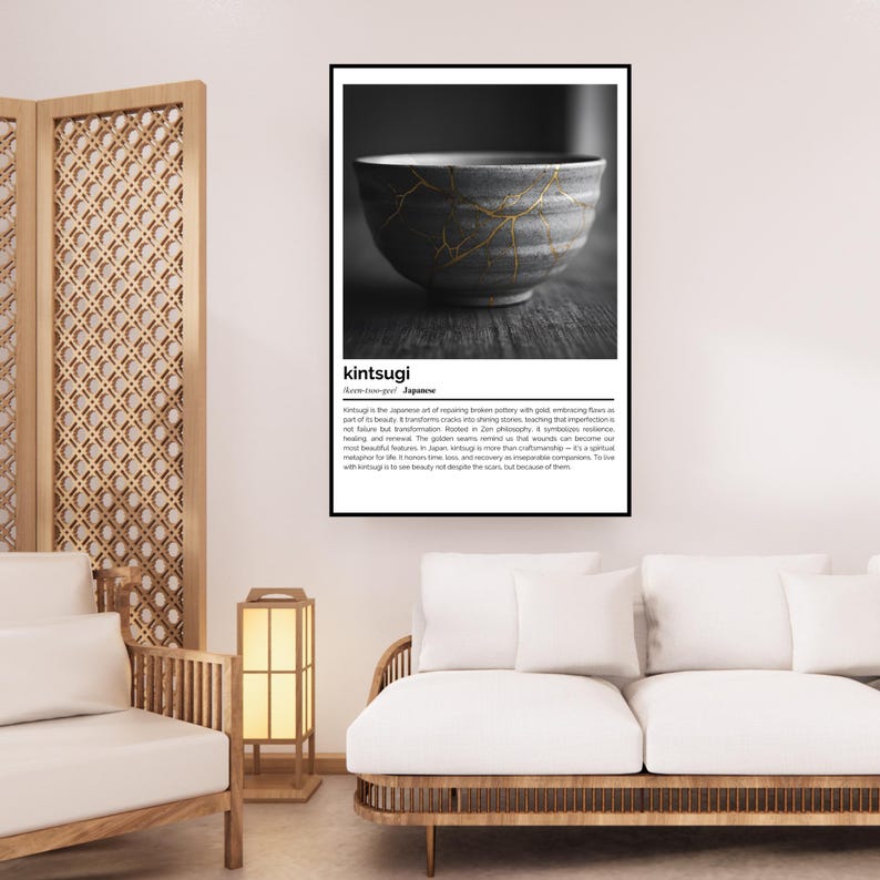 Kintsugi Definition Print – Japanische Wortkunst – minimalistisches Schwarz-Weiß-Poster Bild 7