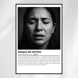 Ataque de Nervios Definition Print – Spanish Word Art – Black and White Minimalist Poster