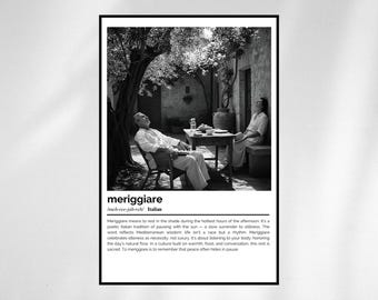 Meriggiare Definition Print – Italian Word Art – Black and White Minimalist Poster