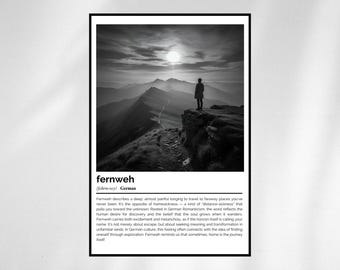 Fernweh Definition Print – German Travel Word Art – Black and White Minimalist Poster