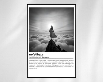 Nefelibata Definition Print – Portuguese Word Art – Black and White Minimalist Poster