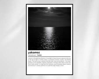 Yakamoz Definition Print – Turkish Word Art – Black and White Minimalist Poster
