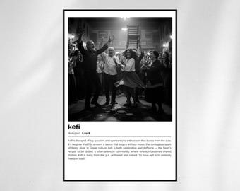 Kefi Definition Print – Greek Word Art – Black and White Minimalist Poster