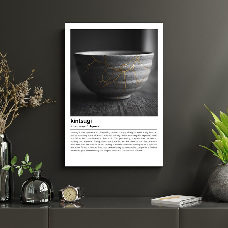 Kintsugi Definition Print – Japanische Wortkunst – minimalistisches Schwarz-Weiß-Poster Bild 6