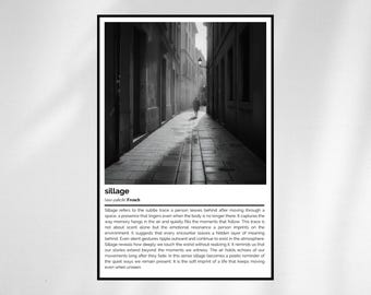 Sillage Definition Print – Minimalist Black & White Wall Art – Poetic Word Art Poster