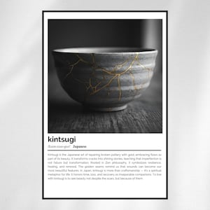 Kintsugi Definition Print – Japanische Wortkunst – minimalistisches Schwarz-Weiß-Poster