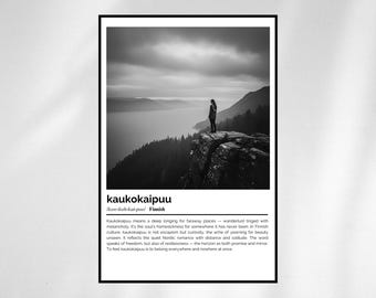 Kaukokaipuu Definition Print – Finnish Word Art – Black and White Minimalist Poster