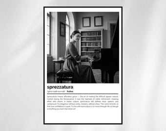 Sprezzatura Definition Print – Italian Word Art – Black and White Minimalist Poster