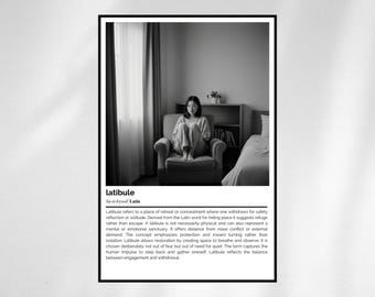Latibule Definition Print – Latin Word Poster – Black and White Minimalist Wall Art
