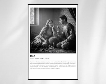Naz Definition Print – Persian Urdu Turkish Word Art – Black and White Minimalist Poster