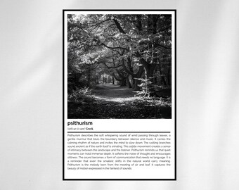 Psithurism Definition Print – Minimalist Black & White Wall Art – Poetic Word Art Poster