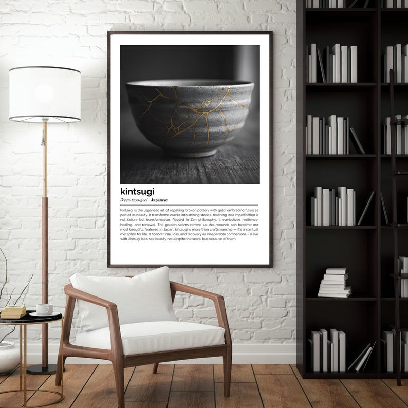 Kintsugi Definition Print – Japanische Wortkunst – minimalistisches Schwarz-Weiß-Poster Bild 10