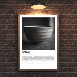 Kintsugi Definition Print – Japanische Wortkunst – minimalistisches Schwarz-Weiß-Poster Bild 8