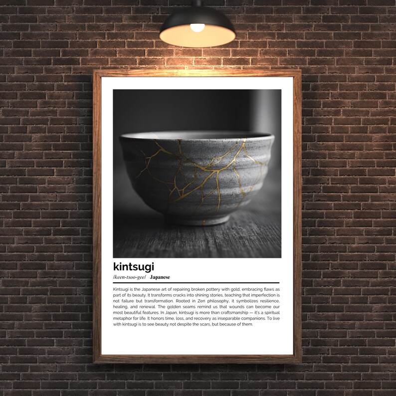 Kintsugi Definition Print – Japanische Wortkunst – minimalistisches Schwarz-Weiß-Poster Bild 8