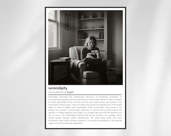 Serendipity Definition Print – Minimalist Black & White Wall Art – Poetic Word Art Poster