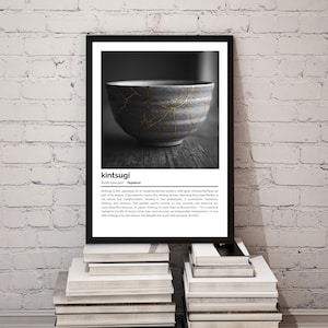 Kintsugi Definition Print – Japanische Wortkunst – minimalistisches Schwarz-Weiß-Poster Bild 9