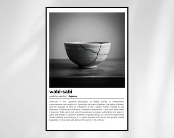 Wabi Sabi Definition Print – Japanese Zen Word Art – Black and White Minimalist Poster