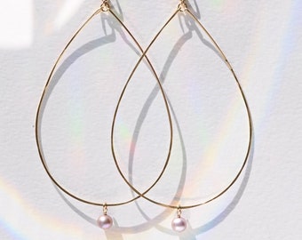 14K Hoop Earrings, Freshwater Pearl Hoop Earrings, Gold Hoop Earrings, Freshwater Pearls Earrings, Freshwater Pearl Earrings, Gift For Her