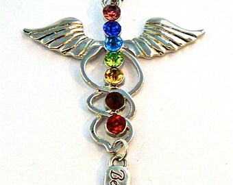 Chakra Guardian angel wings car or truck charm rear view mirror w/believe charm, Healing crystals,ornament, purse fob,key ring zipper pull