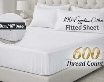 Luxury 600 Thread Count 100% Egyptian Cotton Fitted Sheet 40cm/16" Deep All Size
