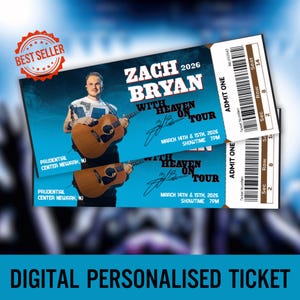 Zach Bryan 2026 With Heaven On Tour Custom Ticket, Novelty Zach Bryan Concert Ticket 2026, Personalized Music Tour Souvenir