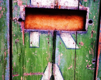 Painted Green Door With Lettering, Fine Art Photography Print, Urban Photography,  Unique Home Decor, Shabby Chic, Wall Art, Photo Prints
