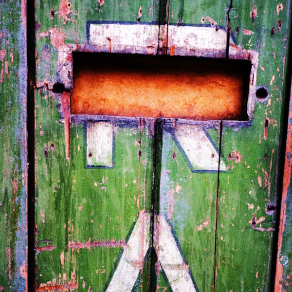 Painted Green Door With Lettering, Fine Art Photography Print, Urban Photography,  Unique Home Decor, Shabby Chic, Wall Art, Photo Prints