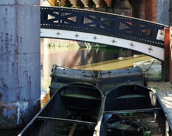 Old Boats, Fine Art Photography Print, Blue Green Water, Manchester Canal, Canal Boat Photography, Home Decor, Boat Wall Art, Photo Prints