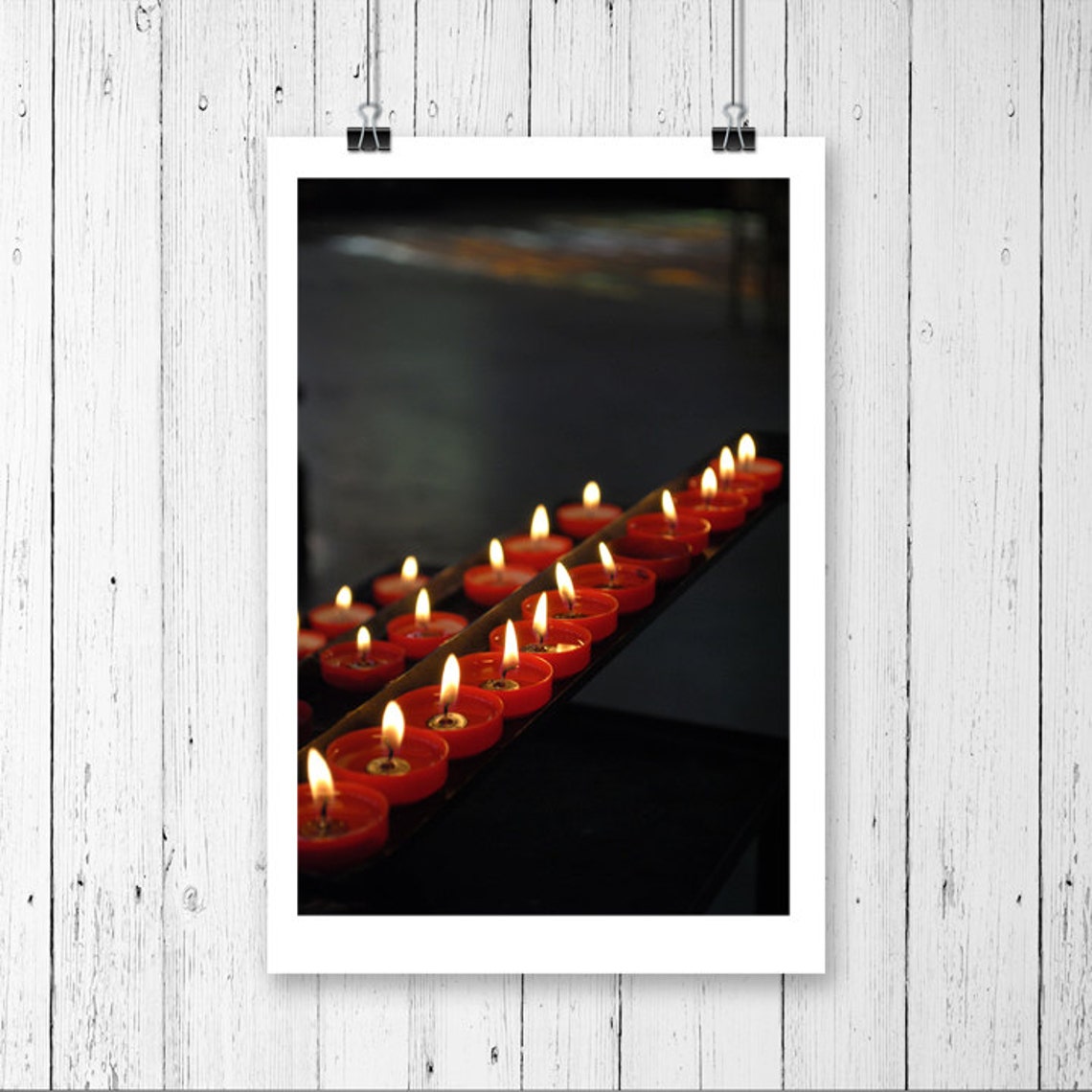 Burning Red Candles in A Manchester Church, Fine Art Photography Print