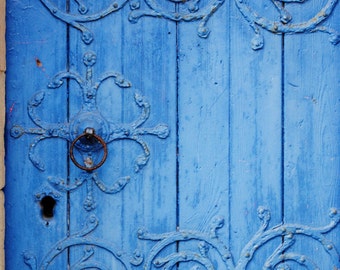 Ornate Blue Wood Door, Fine Art Photography Print, Metal Embellishments, Manchester, Enchanted Door, Shabby Chic,Powder Blue Decor, Wall Art