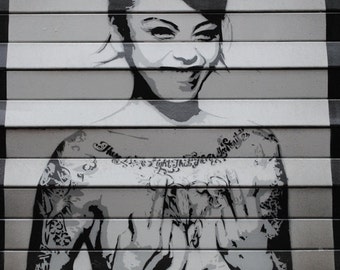 Laughing Girl Graffiti, Fine Art Photography Print, Northern Quarter Manchester, Urban Art Print, Neutral Home Decor, Black, Silver Wall Art
