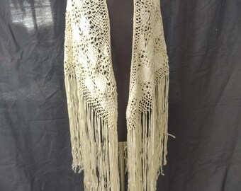 Silk ribbon shawl with silver metallic lurex