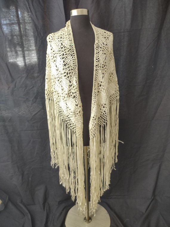 Silk ribbon shawl with silver metallic lurex