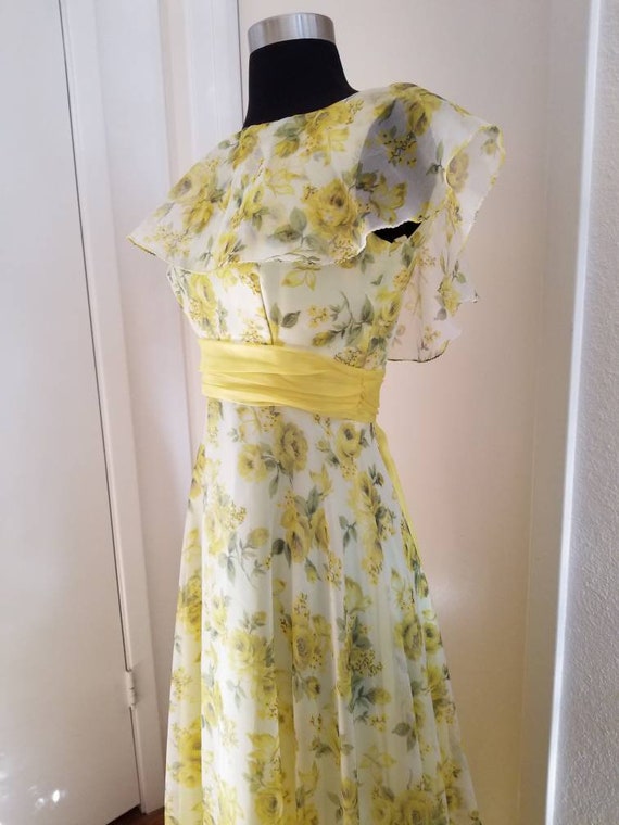 yellow floral chiffon dress