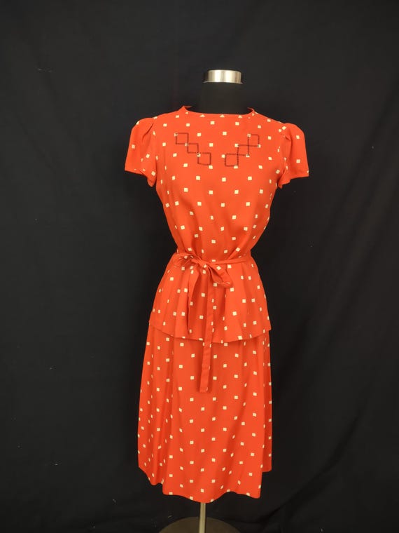 Vintage Albert Nipon skirt set red polka dot - image 4