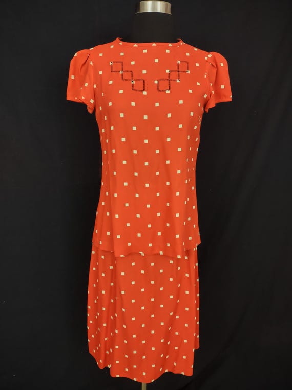 Vintage Albert Nipon skirt set red polka dot - image 10