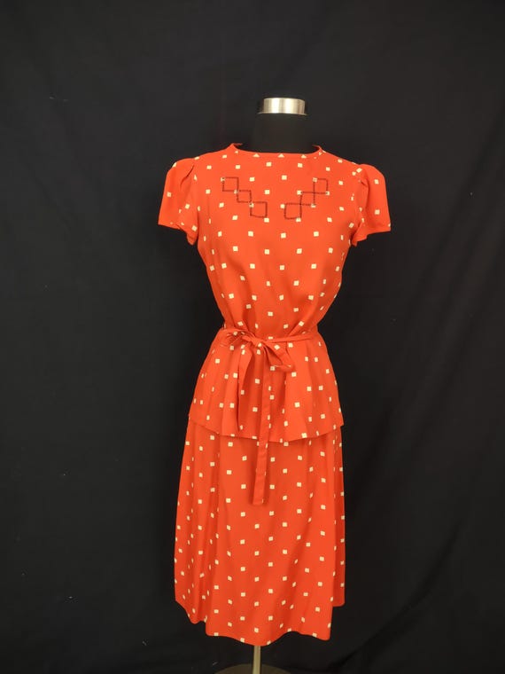 Vintage Albert Nipon skirt set red polka dot - image 2
